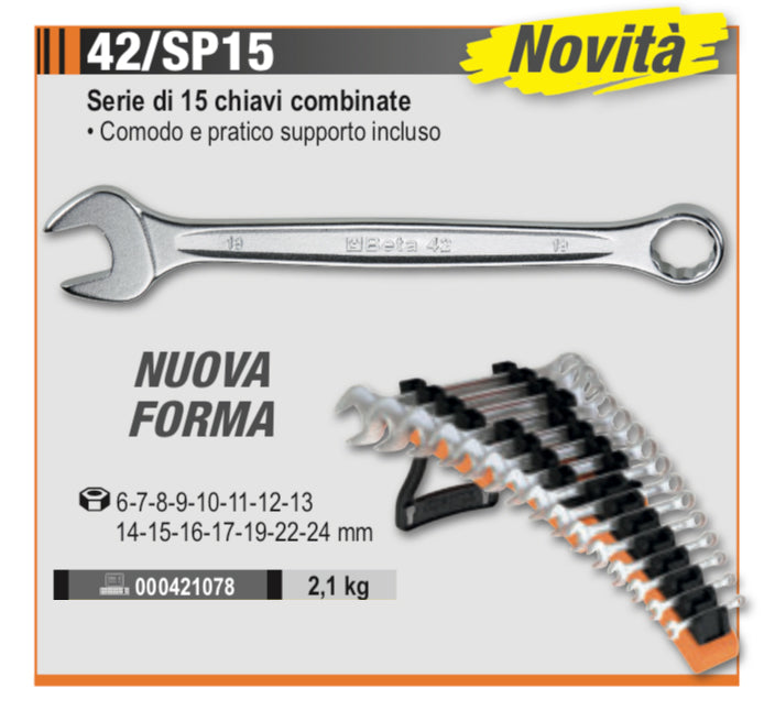 Chiavi combinate Beta 42/SP15 serie 15pz NUOVA FORMA