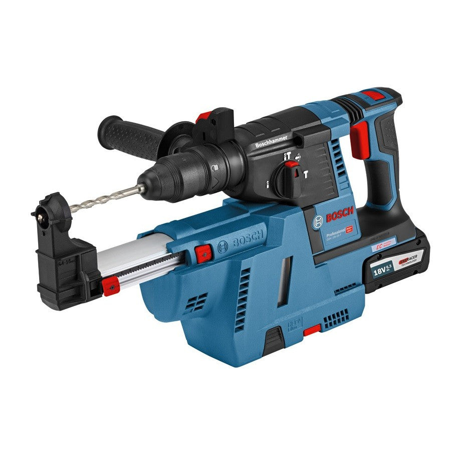 Martello perforatore a batteria GBH 18V-26 F + aspirazione GDE 18V-16 Bosch Professional