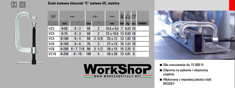Strettoi a vite Bessey a C da 50 a 250mm VC