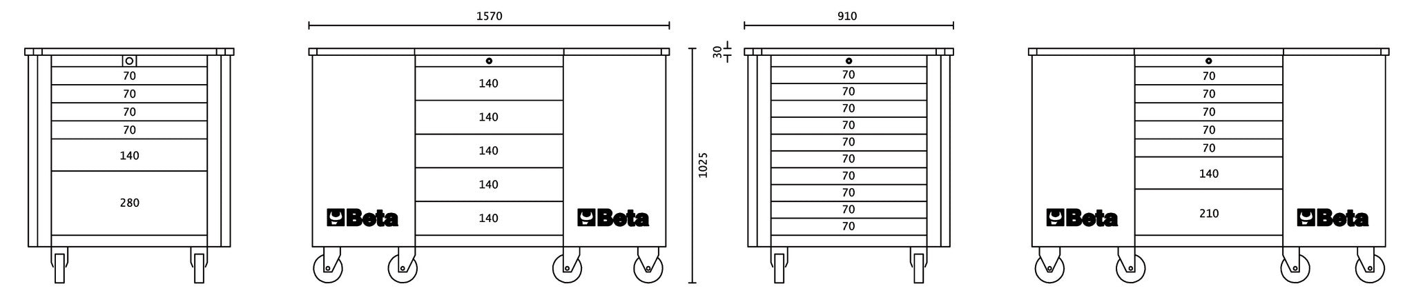 Carrello Postazione di lavoro mobile con ventotto cassetti Beta C31