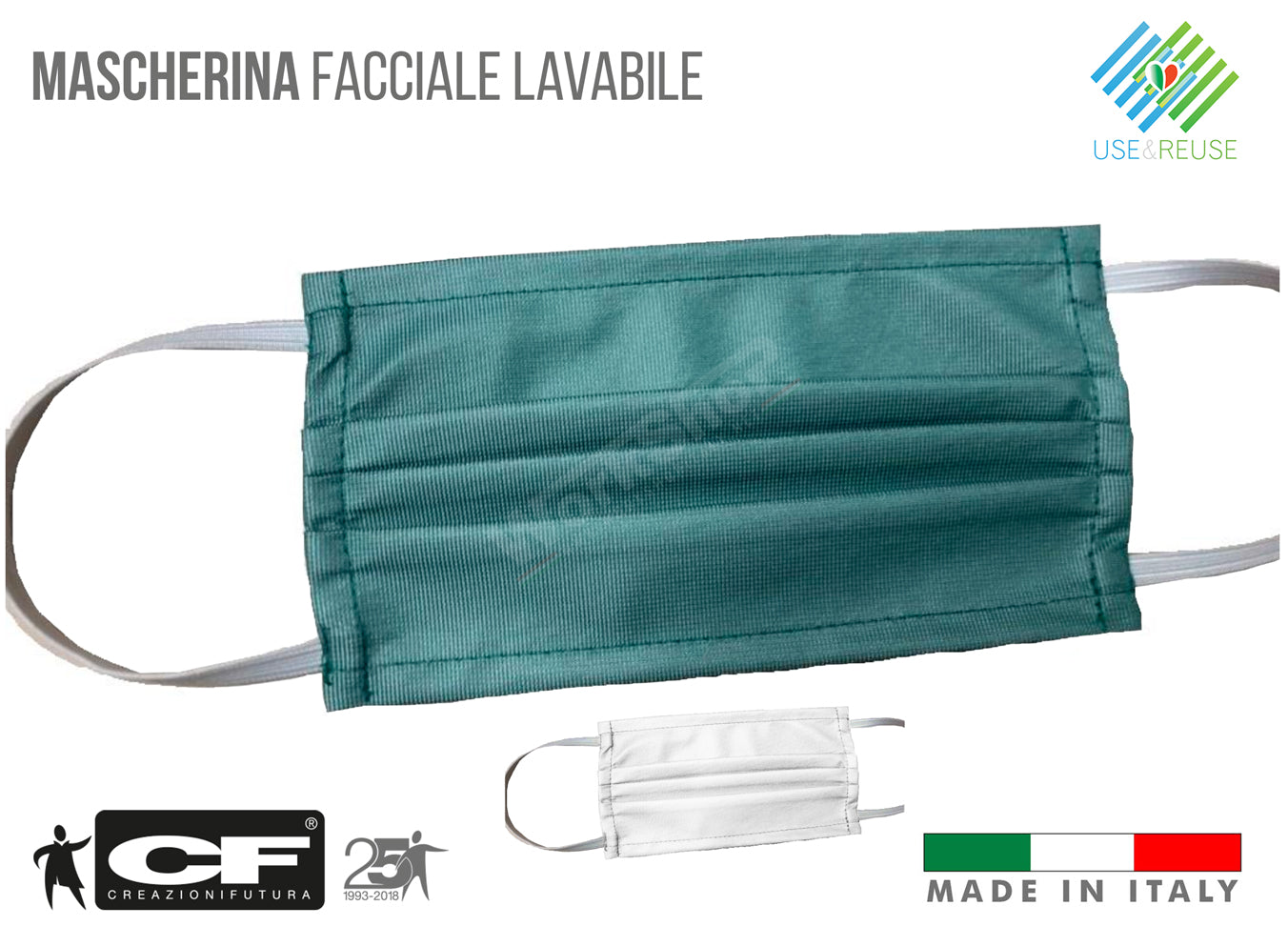 Mascherina facciale lavabile 70 volte in tessuto tecnico