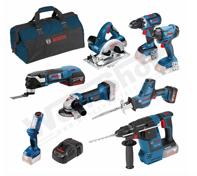 Promo Kit Bosch Professional GWS 18-125 V-LI + GKS 18V-LI + GSR 18V-60 C + GBH 18V-26 + GDR 18V-200 C + GOP 18V-28 + GSA 18V-LI + GLI 18V-300