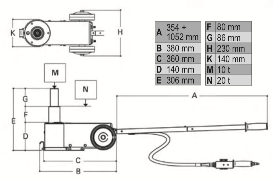 Sollevatore oleopneumatico 20-10T con valigia di trasporto Beta 3065/20-10T