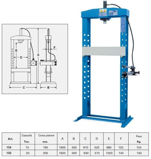 Pressa idraulica 156 OMCN 20 ton.