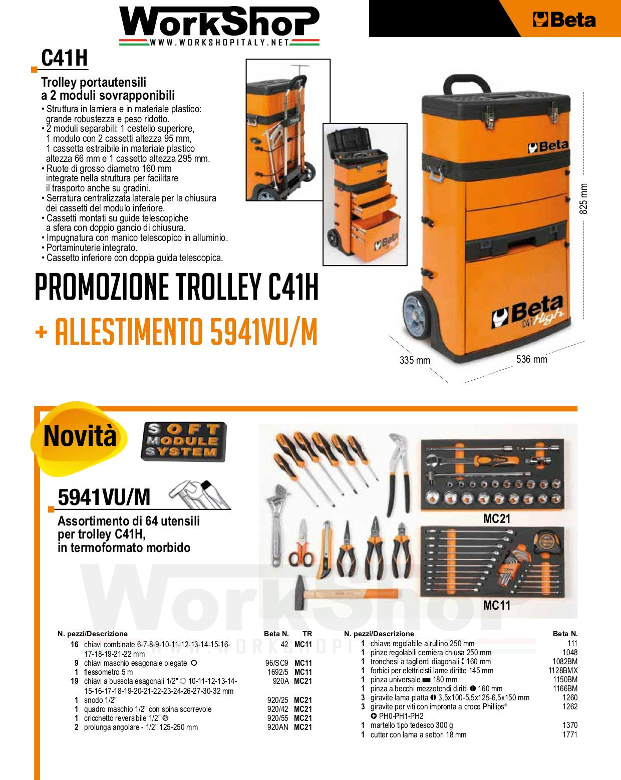 Trolley Beta C41H + Allestimento 64 utensili in termoformato morbido 5941VU/M