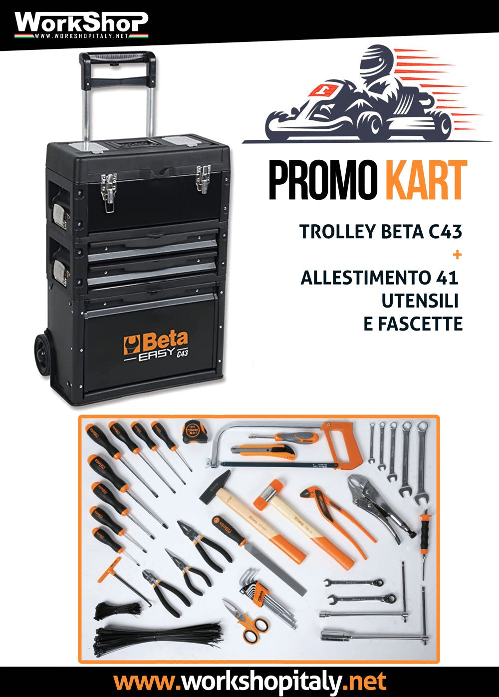 Trolley C43 + Assortimento di 41 utensili e 200 fascette Beta 5941 KART