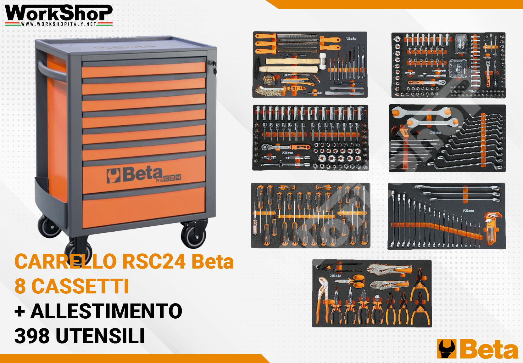 Carrello Beta RSC24 8 Cassetti + allestimento 398 utensili in termofor