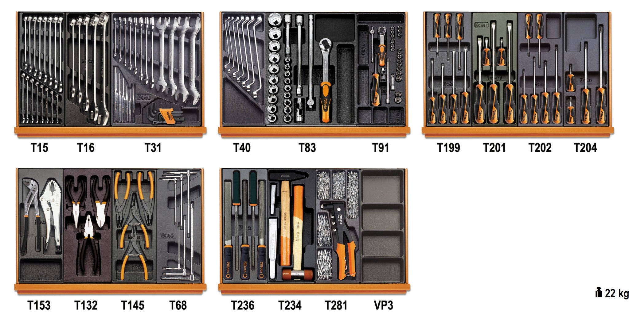 Assortimento di 151 utensili in termoformato 5904VI/2T