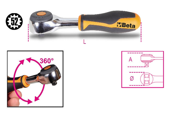 Cricchetto reversibile 1/4" manico rotante Beta 900/58