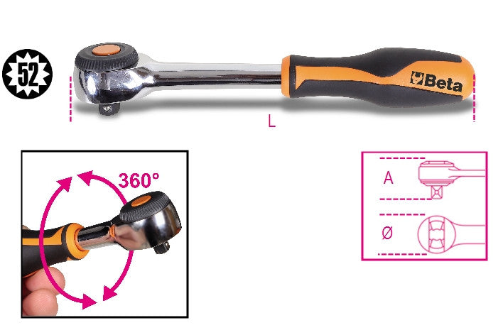 Cricchetto reversibile 3/8" manico rotante Beta 910/58