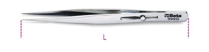 Pinzetta molla antiacido antimagnetica dispositivo bloccaggio punte finissime diritte INOX Beta 999G