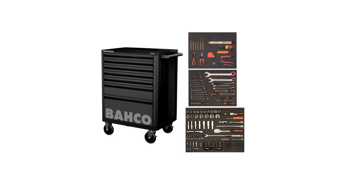 Carrello portautensili Bahco 7 cassetti Nero Black Edition completo di 216 utensili STORAGE HUB