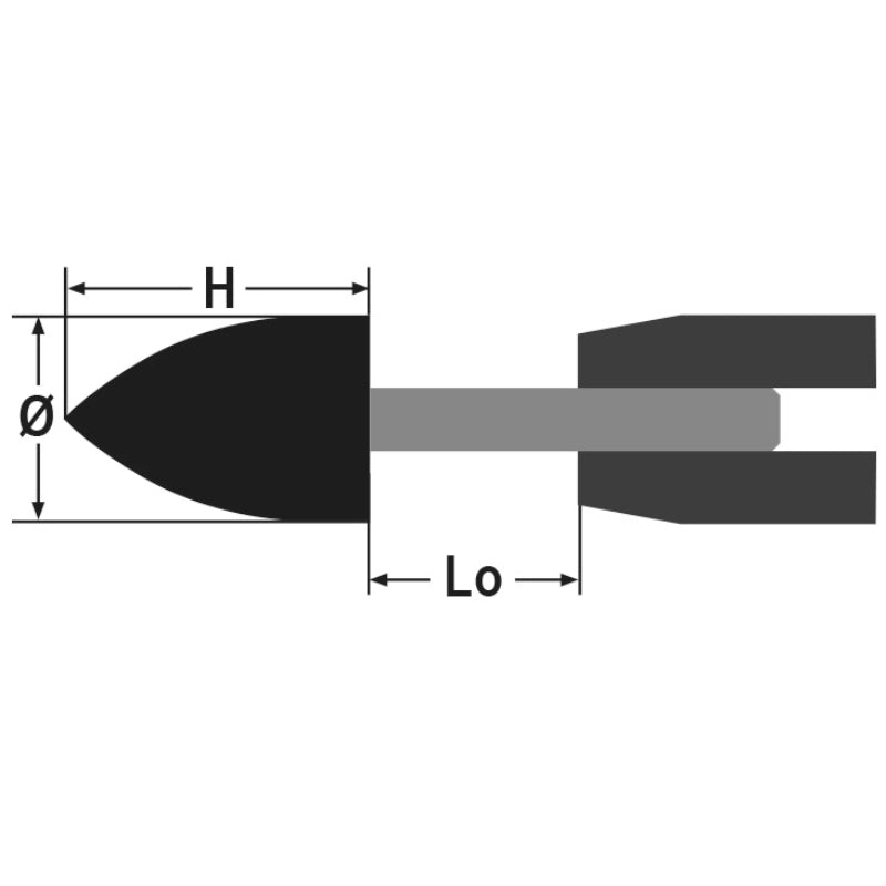 Mole abrasive con gambo, granuli abrasivi di corindone rosa con legante ceramico, forma ad ogiva Beta 11116