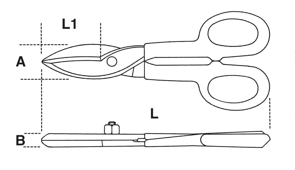 Cesoie modello americano lame larghe diritte Beta 1112 - Disegno con misure