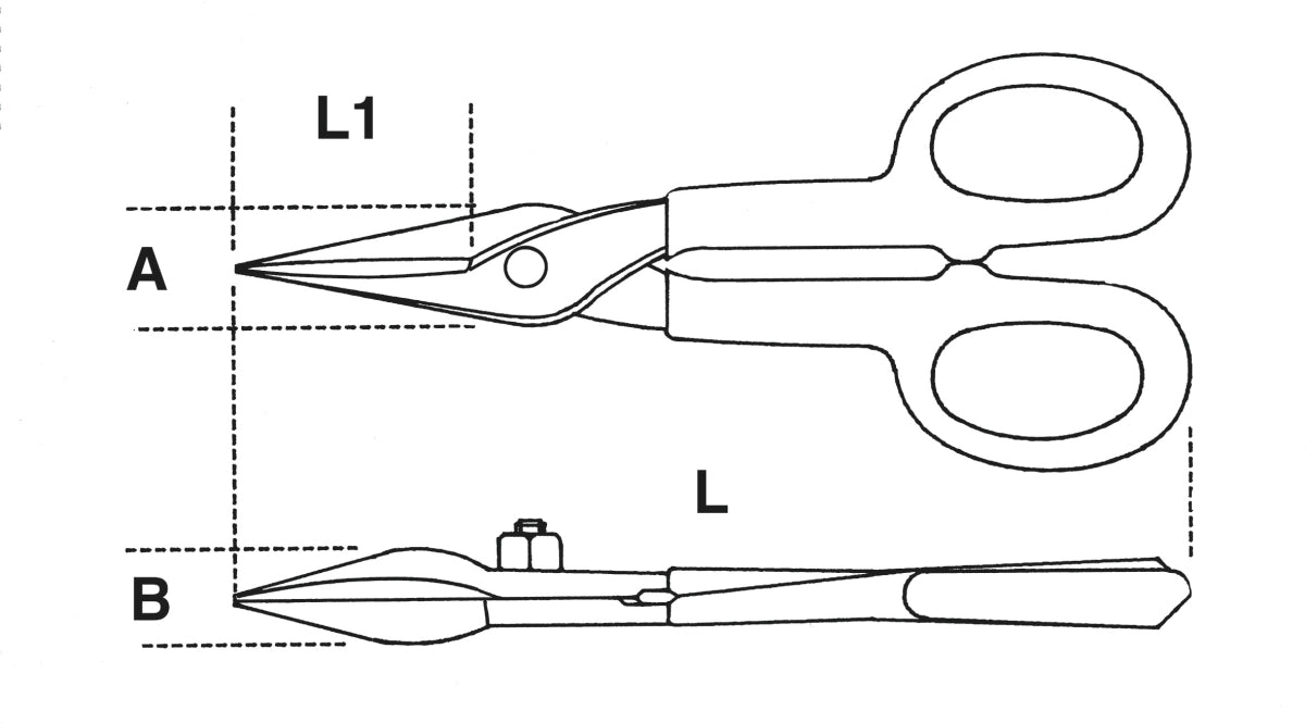 Cesoie modello americano lame strette diritte Beta 1114 - Disegno con misure
