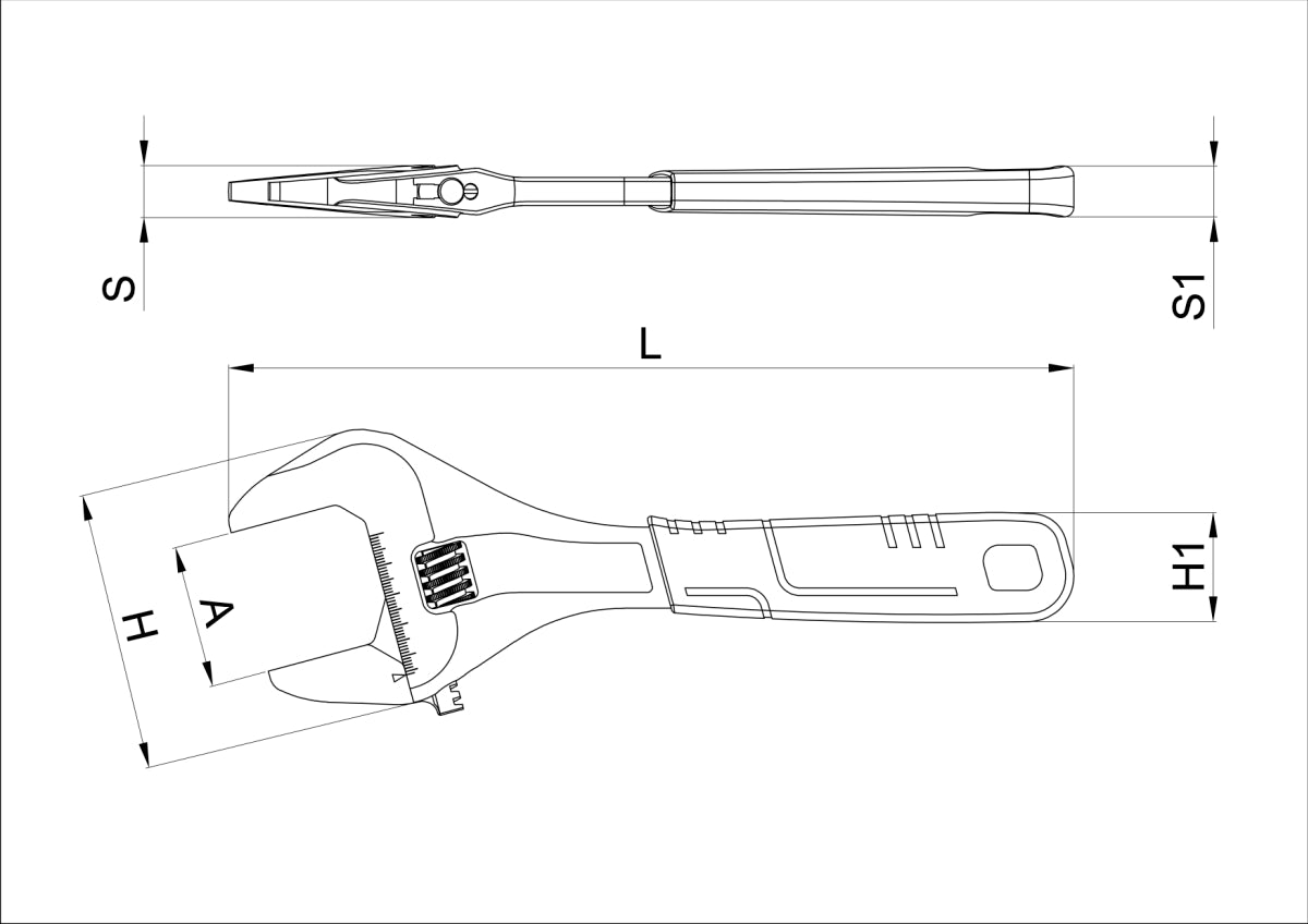 Chiave regolabile a rullino cromata, modello corto con apertura maggiorata Beta 111CM - Disegno con misure