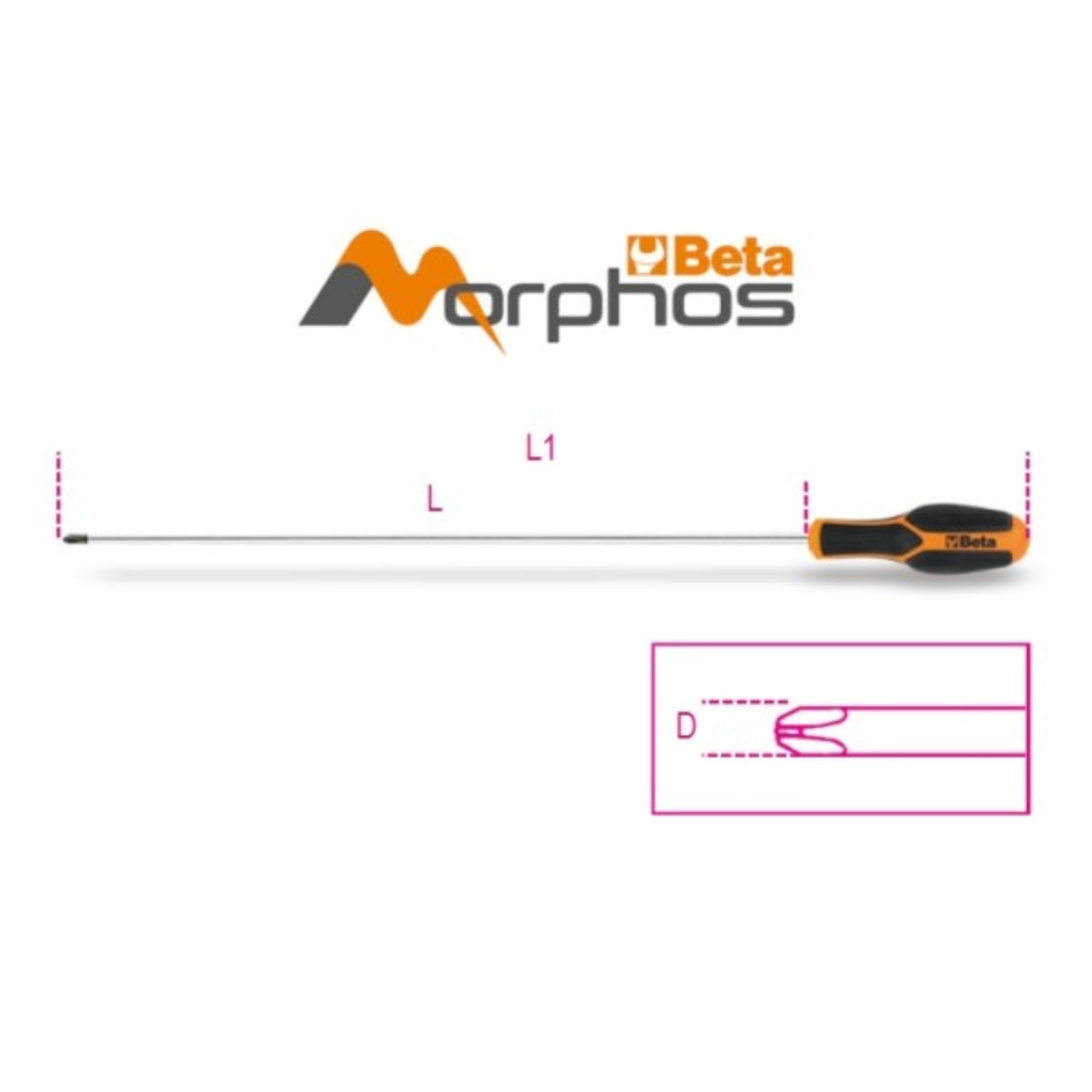 Giravite Morphos per viti con impronta a croce Phillips® tipo lungo Beta 1222L - Disegno con misure