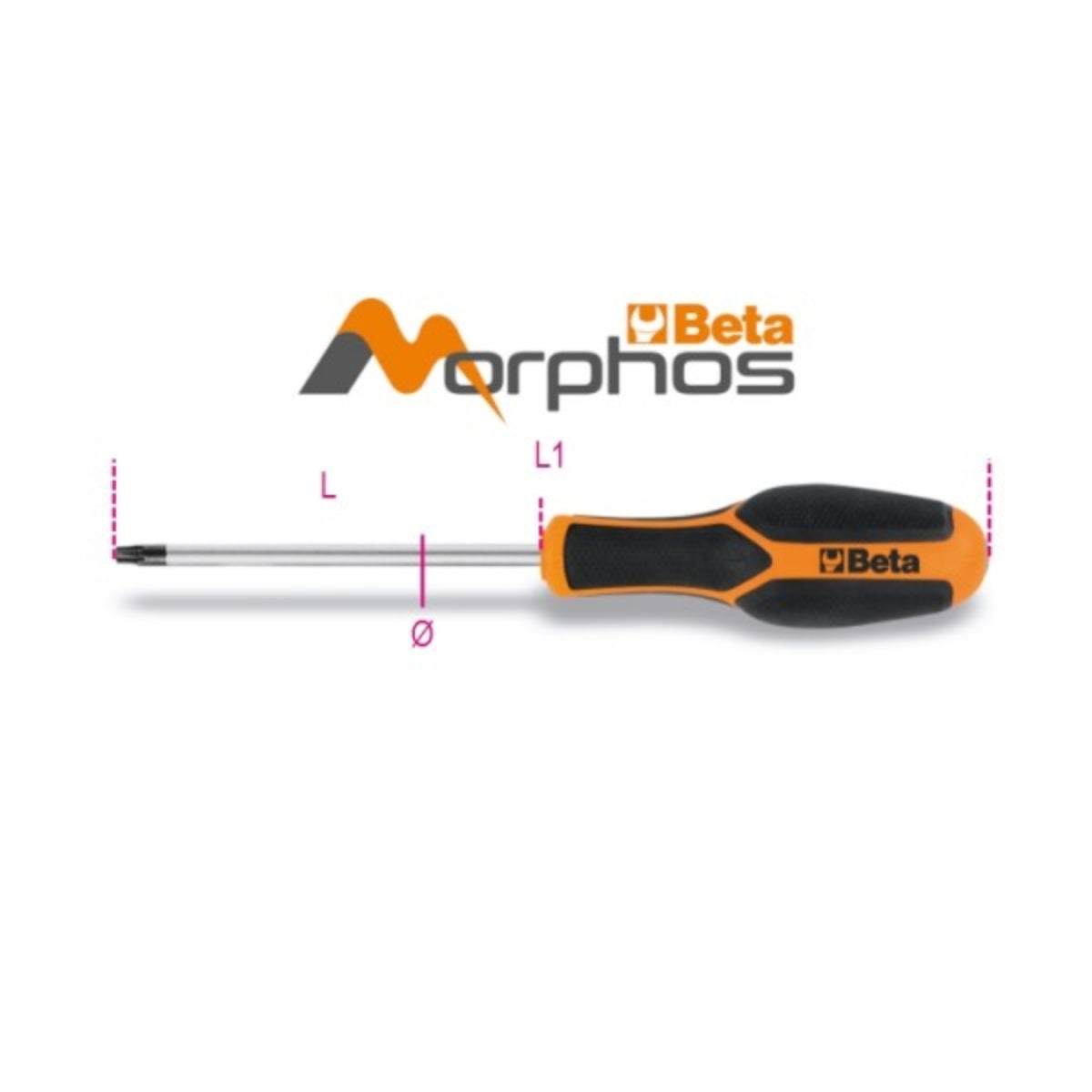 Chiavi maschio con impugnatura Morphos per viti con impronta Torx® Beta 1227TX - Disegno con misure