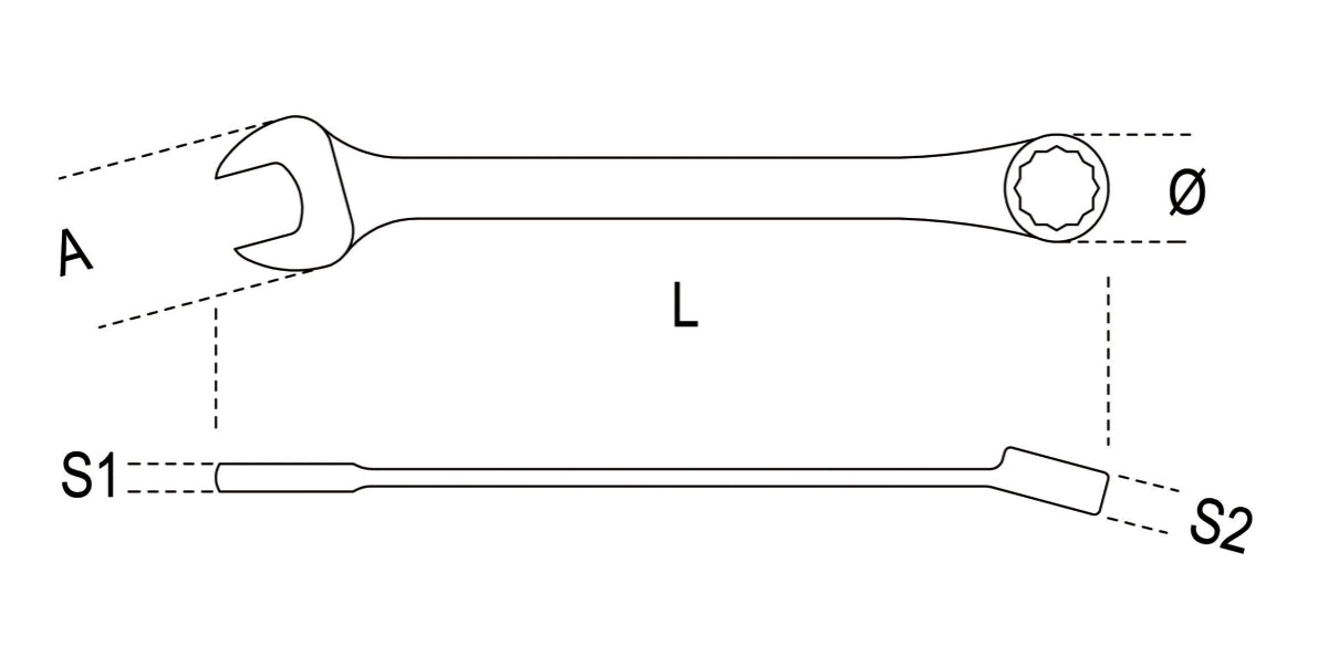 Chiavi combinate a forchetta e poligonale diritte a cricchetto cromate Beta 142C - Disegno con misure