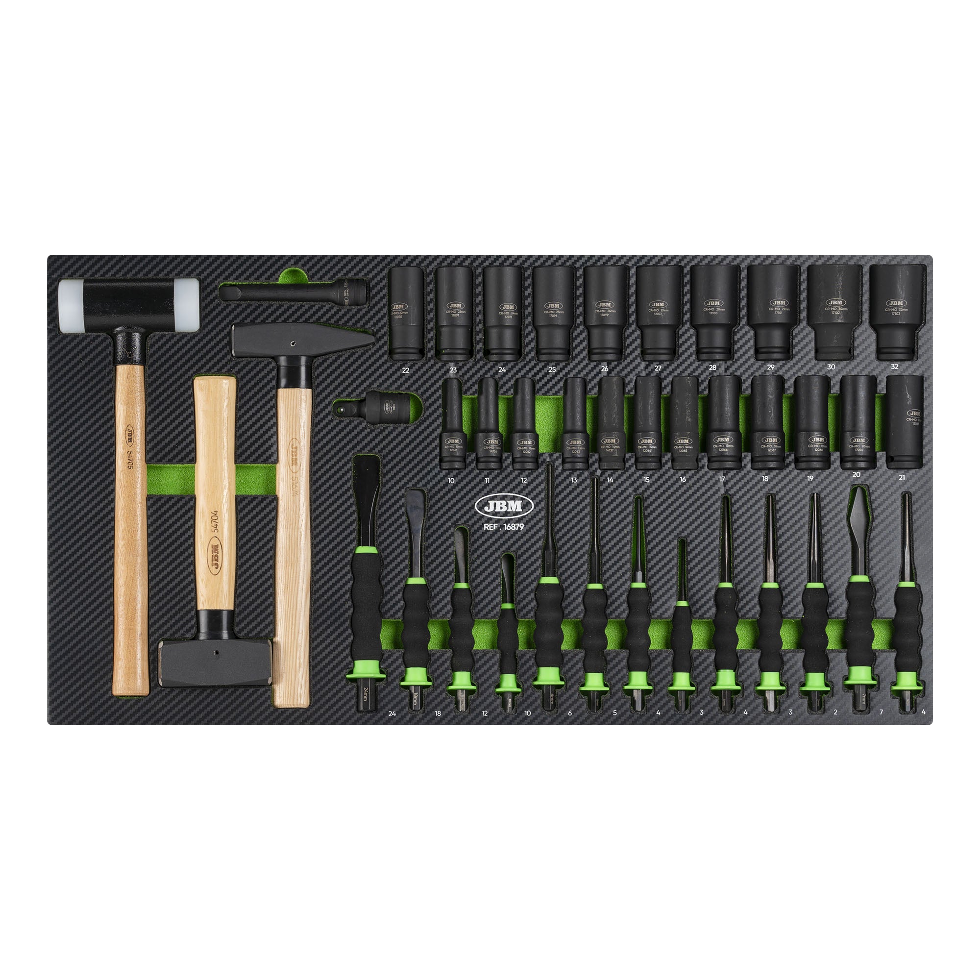 SET EVA MARTELLO, SCALPELLO E SET DI CHIAVI A BUSSOLA A PERCUSSIONE JBM 16879