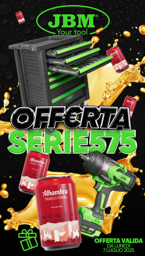 CARRELLO PORTAUTENSILI 53904 A 7 CASSETTI COMPLETO DI UTENSILI + 24 BIRRE + PISTOLA A IMPATTO 60044C 1/2" 1300NM JBM