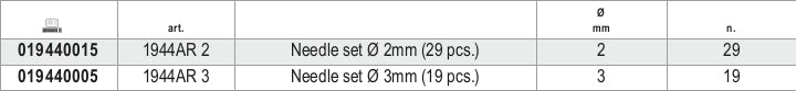 Set di 19 aghi Ø 3 mm per scrostatori 1944N e 1944A Beta 1944AR