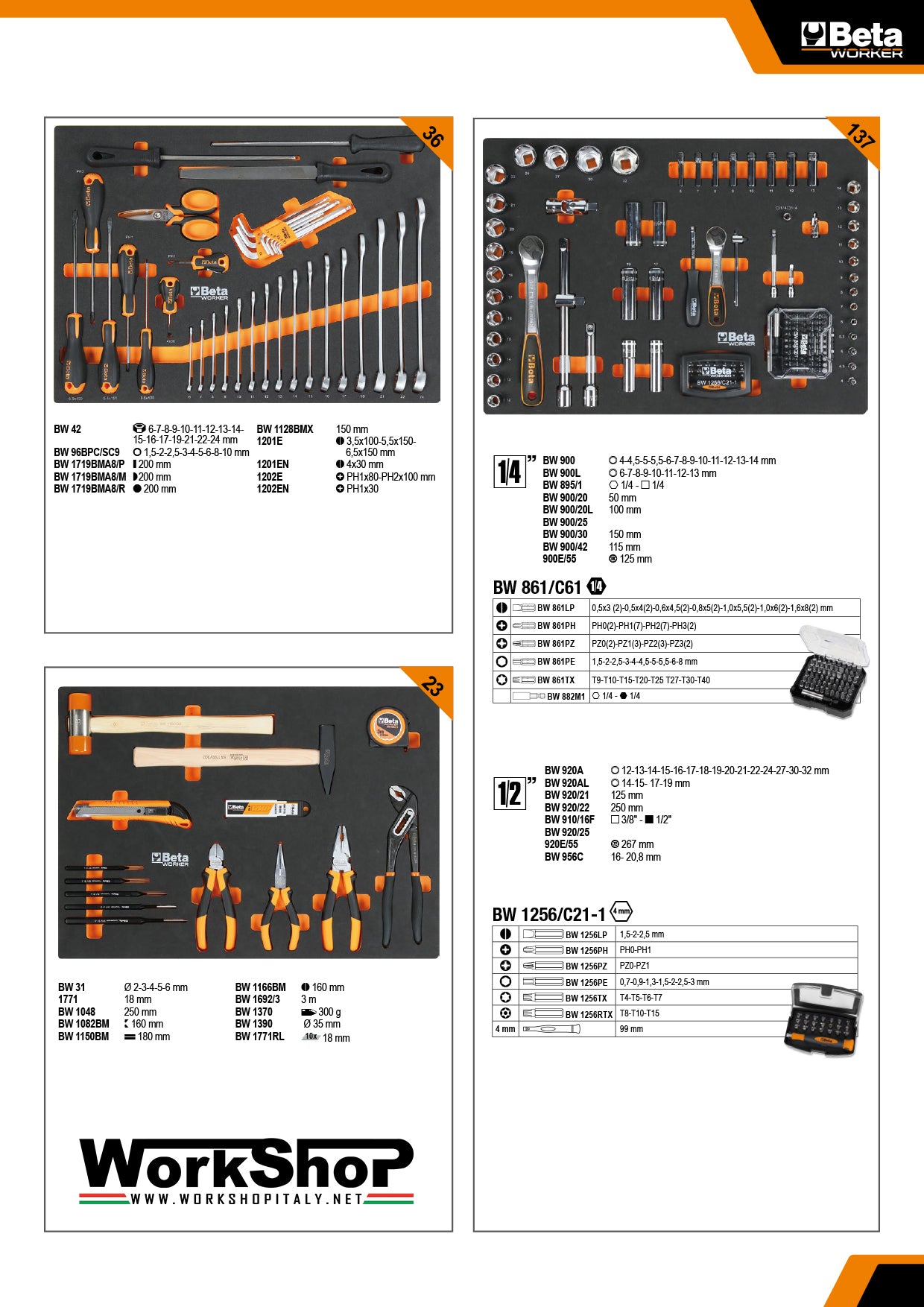 Arredo Officina Beta Utensili C45PRO X piano inox completo di set 196 utensili + SET 7 CHIAVI A SNODO IN OMAGGIO