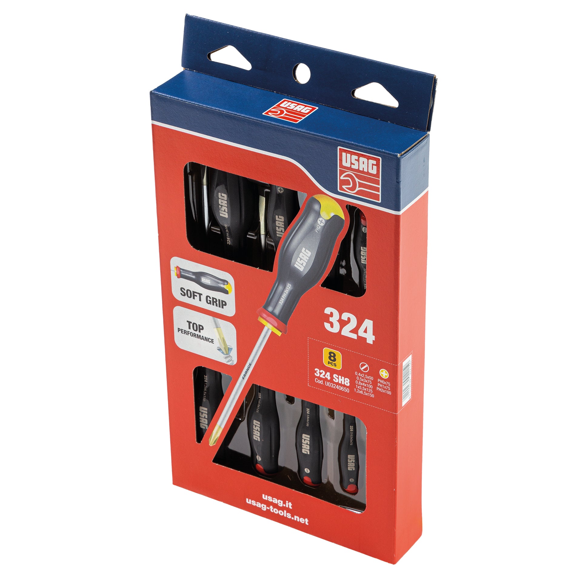 SERIE DI 8 GIRAVITI PER VITI CON INTAGLIO E IMPRONTA A CROCE PHILLIPS® Usag 324 SH8