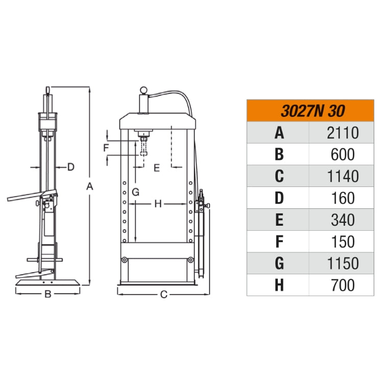 Pressa idraulica con pistone mobile ed argano 30 Ton Beta 3027N 30