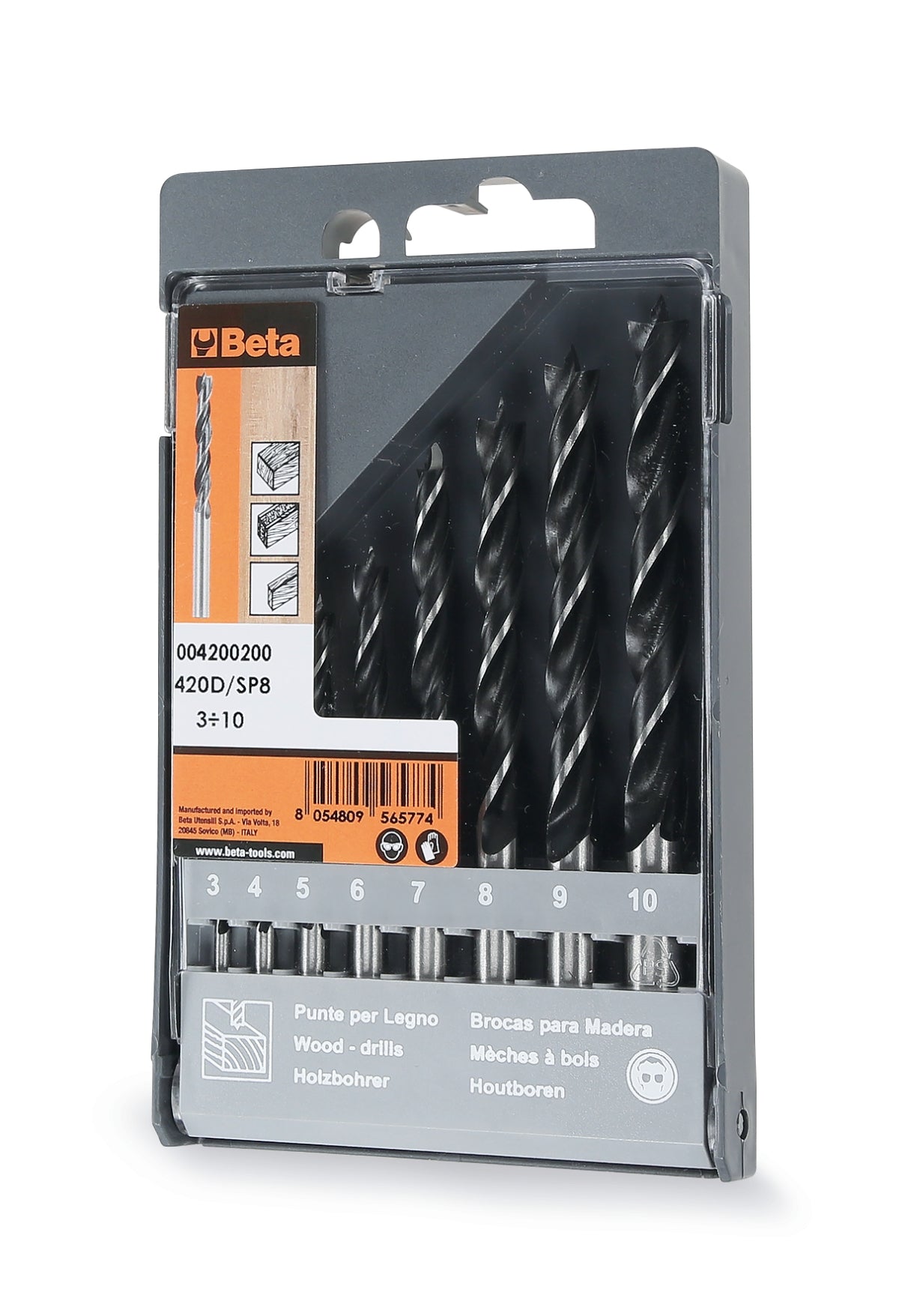 Serie di punte elicoidali cilindriche per legno a 2 taglienti con punta a centrare Beta 420D/SP8