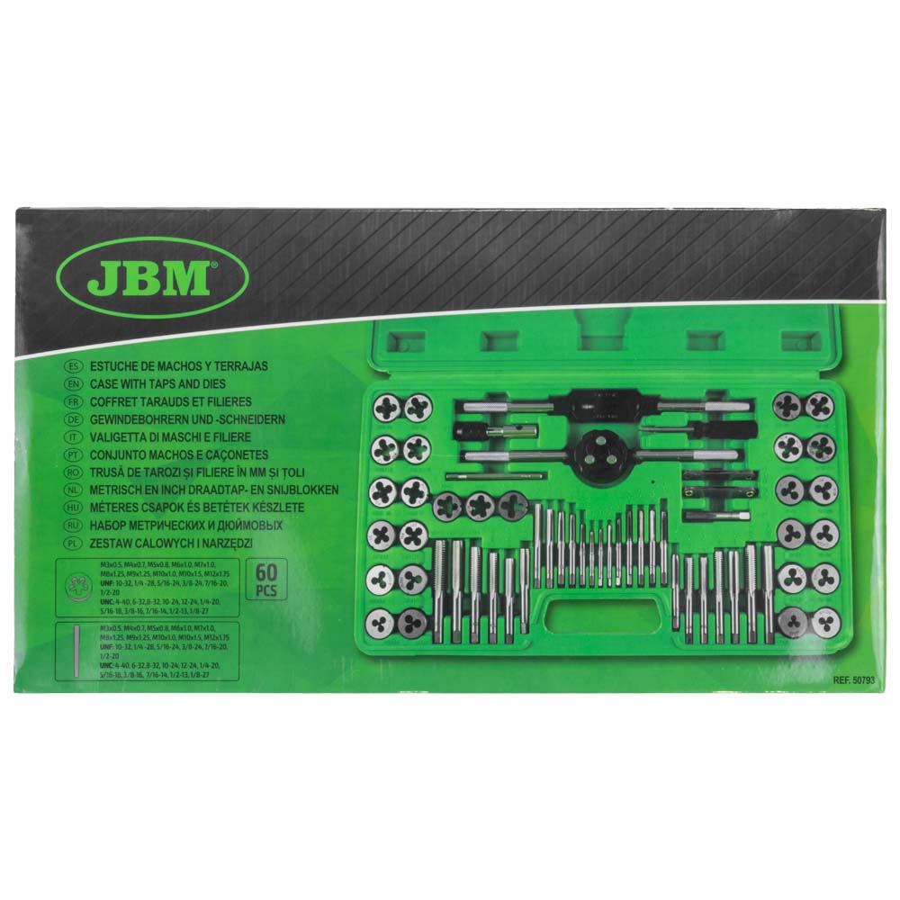 SET DI 58 PEZZI DI MASCHI E FILIERE RIVESTITI IN TITANIO METRICO E POLLICI JBM 50793