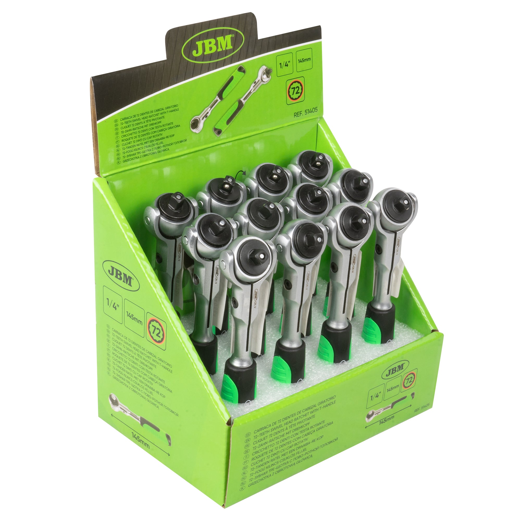 CRICCHETTO 1/4" CON TESTA GIREVOLE A 72 DENTI 145MM 51405 JBM