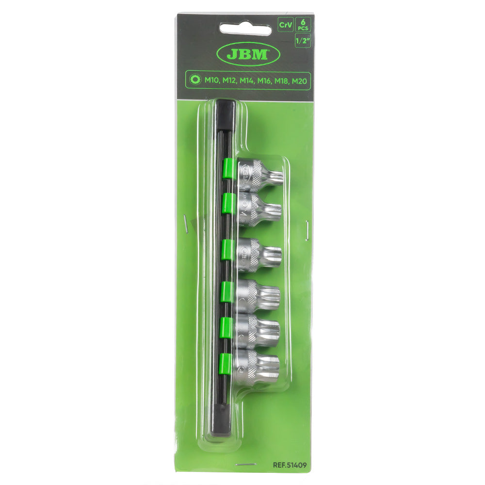SET DI 6 INSERTI XZN INVIOLABILI A 12 DENTI CON BUSSOLE 1/2" 51409 JBM