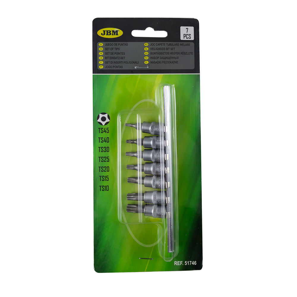 SET DI 7 INSERTI TS INVIOLABILI A 5 DENTI CON BUSSOLE 1/4" 51746 JBM