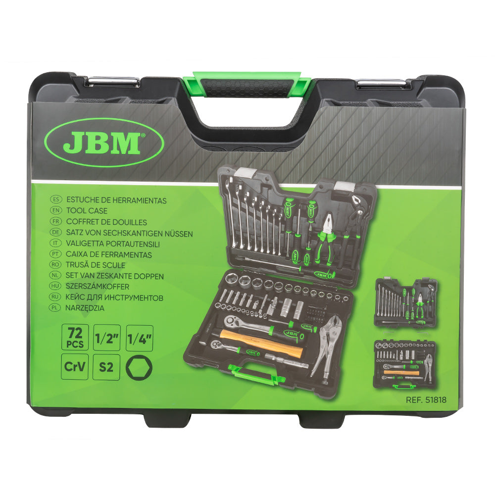 VALIGETTA DI UTENSILI DA 72 PEZZI CON BUSSOLE ESAGONALI SATINATE JBM 51818