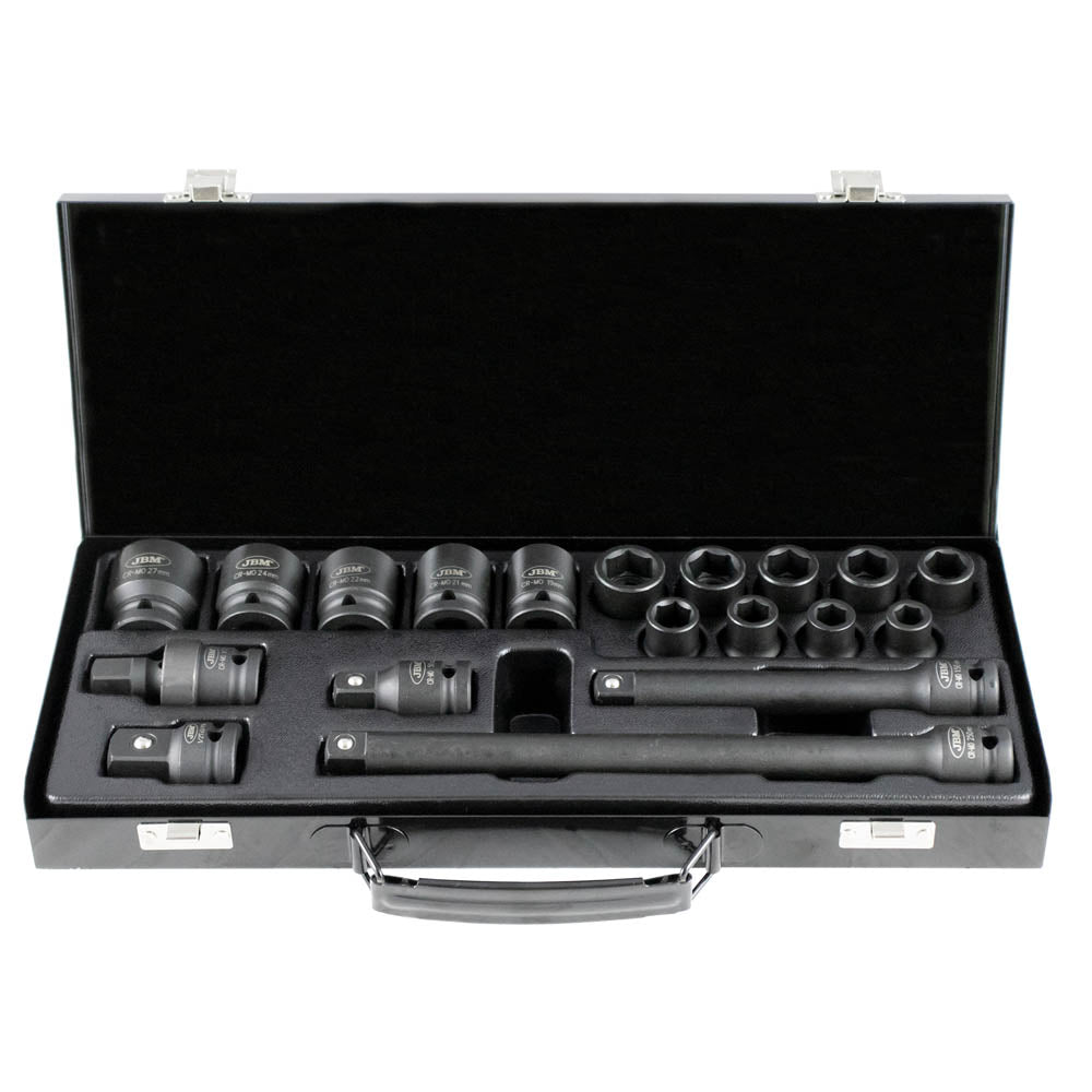 Set di bussole a impatto da 19 pezzi da 1/2" con 14 bussole esagonali + adattatori JBM 52345