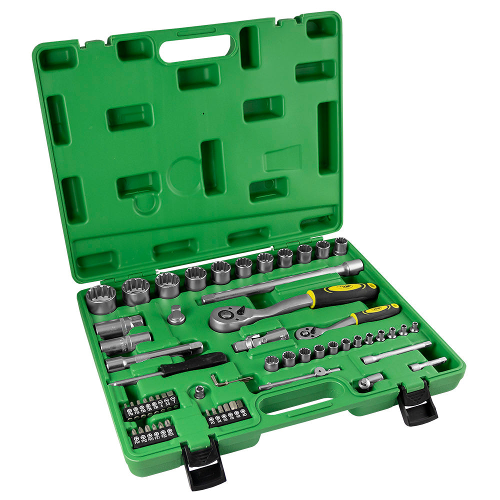 VALIGETTA DI UTENSILI DA 60 PEZZI CON BUSSOLE SPLINE DA 1/2" E 1/4" SATINATE JBM 52722