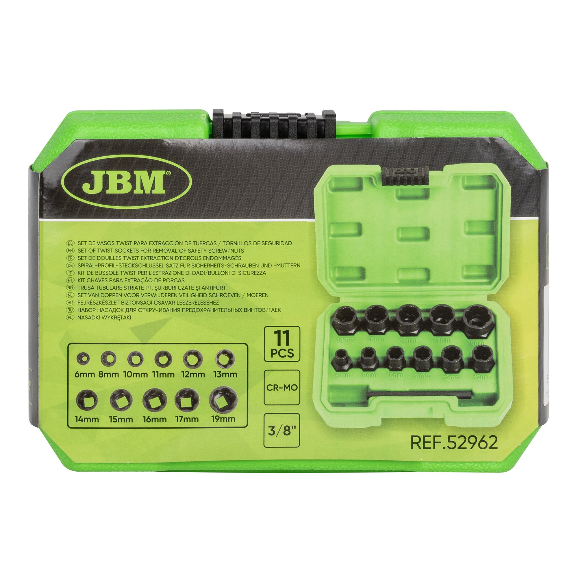 KIT DE BUSSOLE TWIST 3/8" PER L'ESTRAZIONE DI DADI/BULLONI DI SICUREZZA 52962 JBM