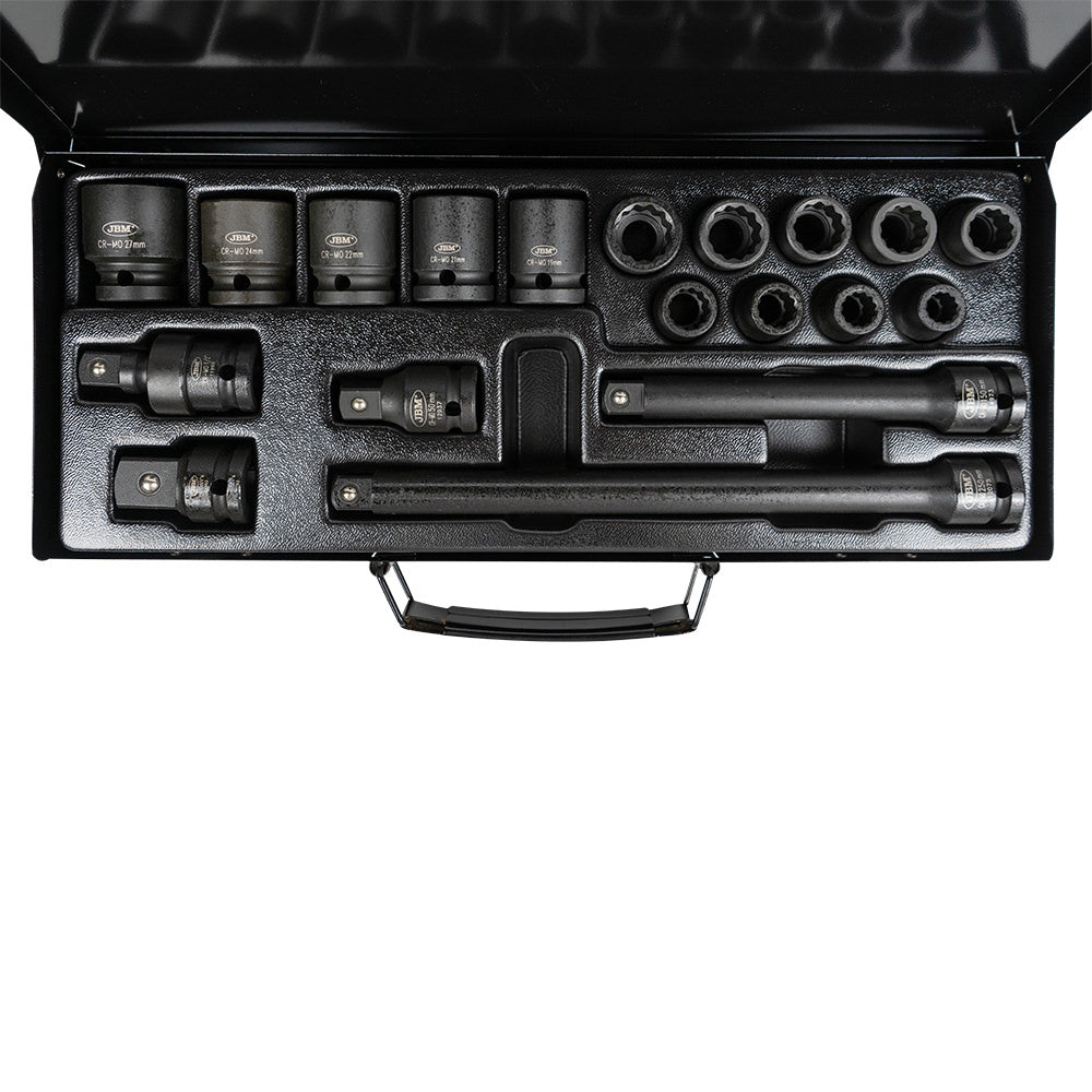 SET DI 19 BUSSOLE A PERCUSSIONE DA 1/2” CON 14 BUSSOLE A 12 TAGLI + ADATTATORI 53531 JBM