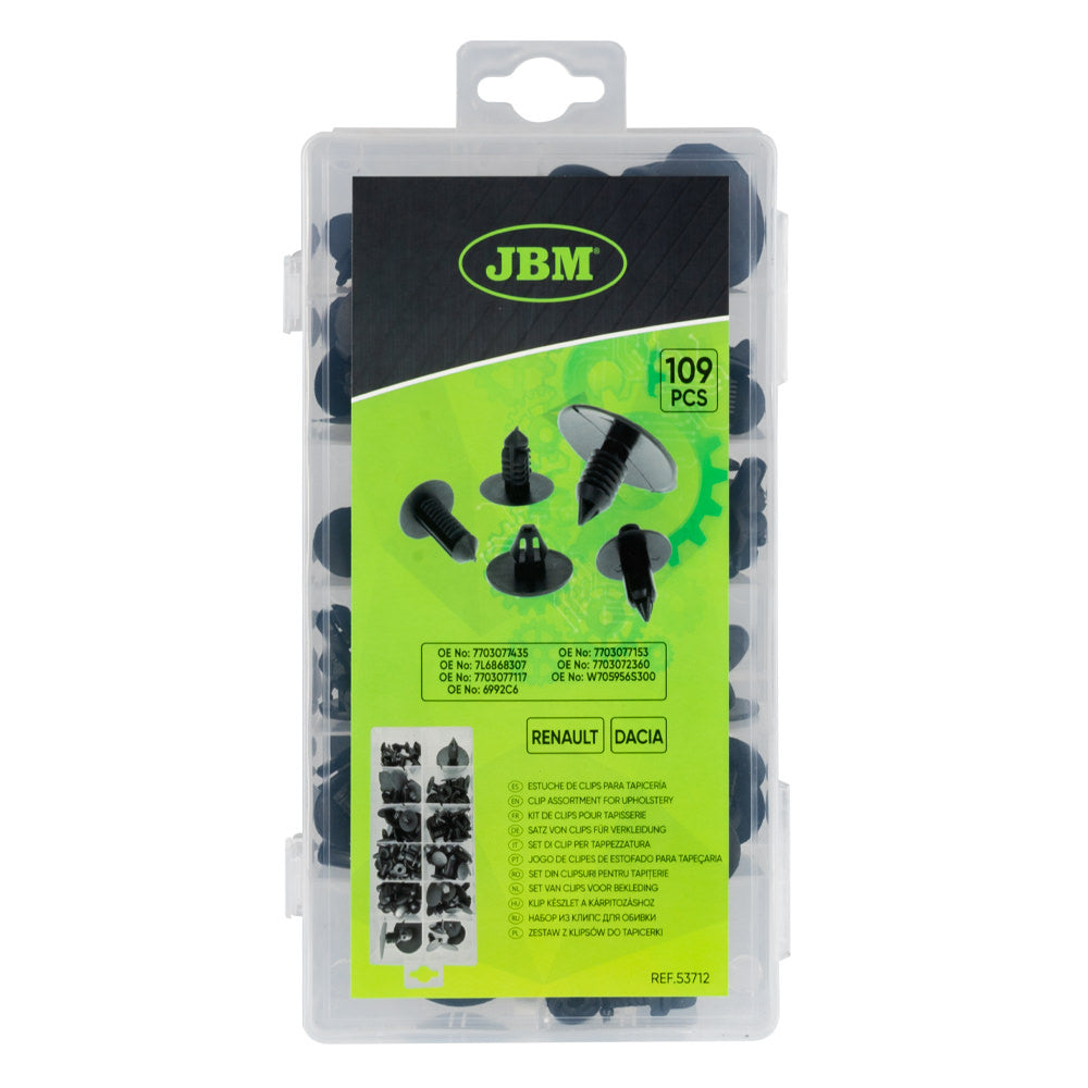 ASSORTIMENTO DI 109 PZ. CLIP PER TAPPEZZATURA RENAULT DACIA 53712 JBM
