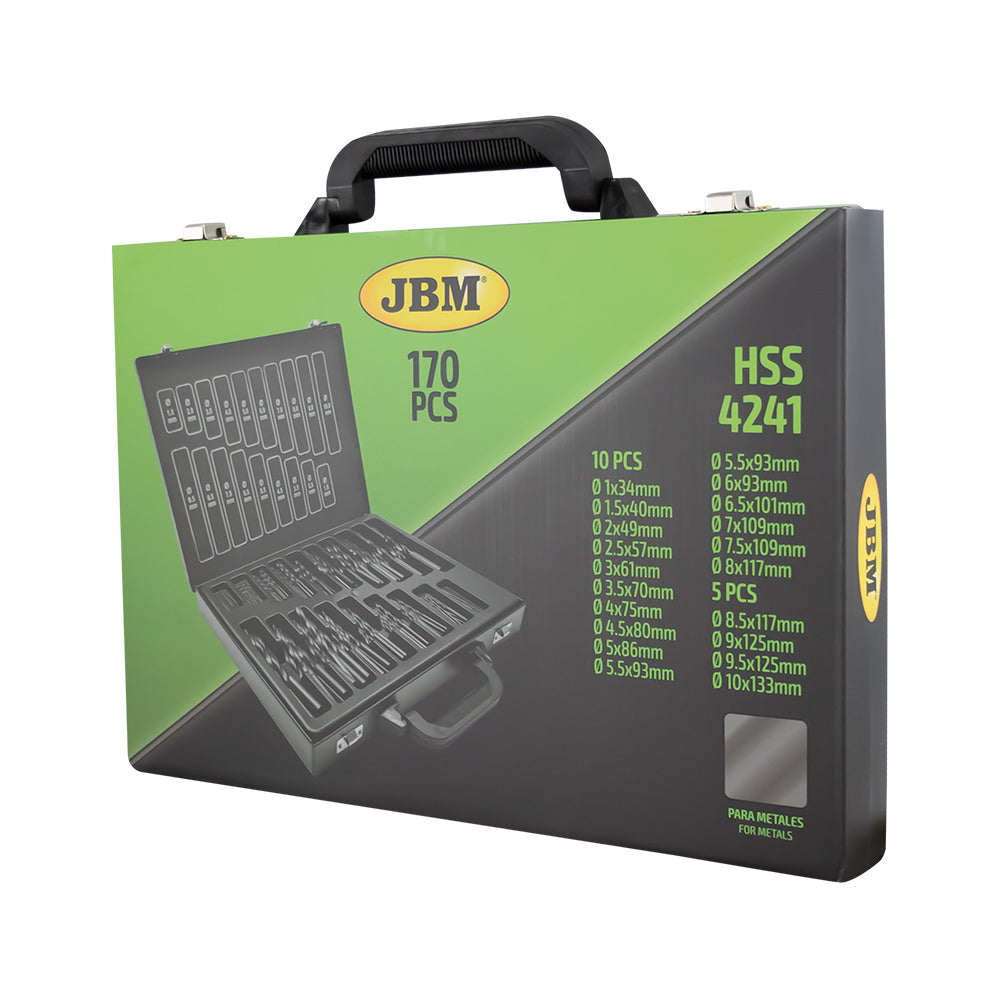 SET DI PUNTE AD ELICA HSS 4241, 1-10 MM, NERO JBM 53851