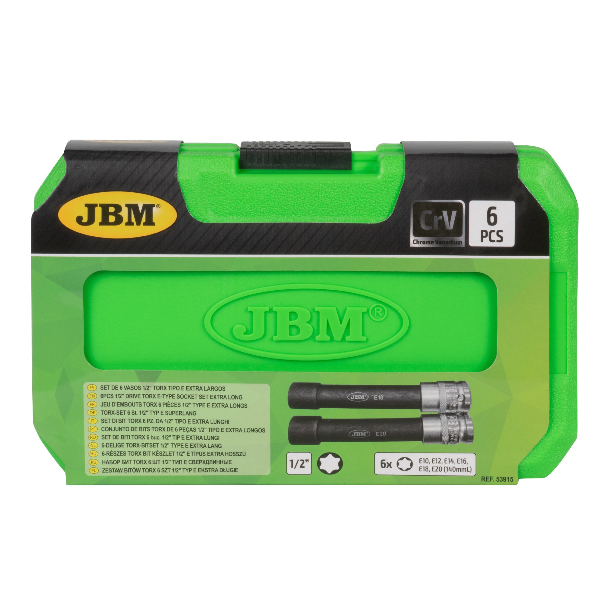 SET DI 6 BUSSOLE TORX TIPO E EXTRA LUNGHE 1/2" – FINITURA ZINCATA 53915 JBM