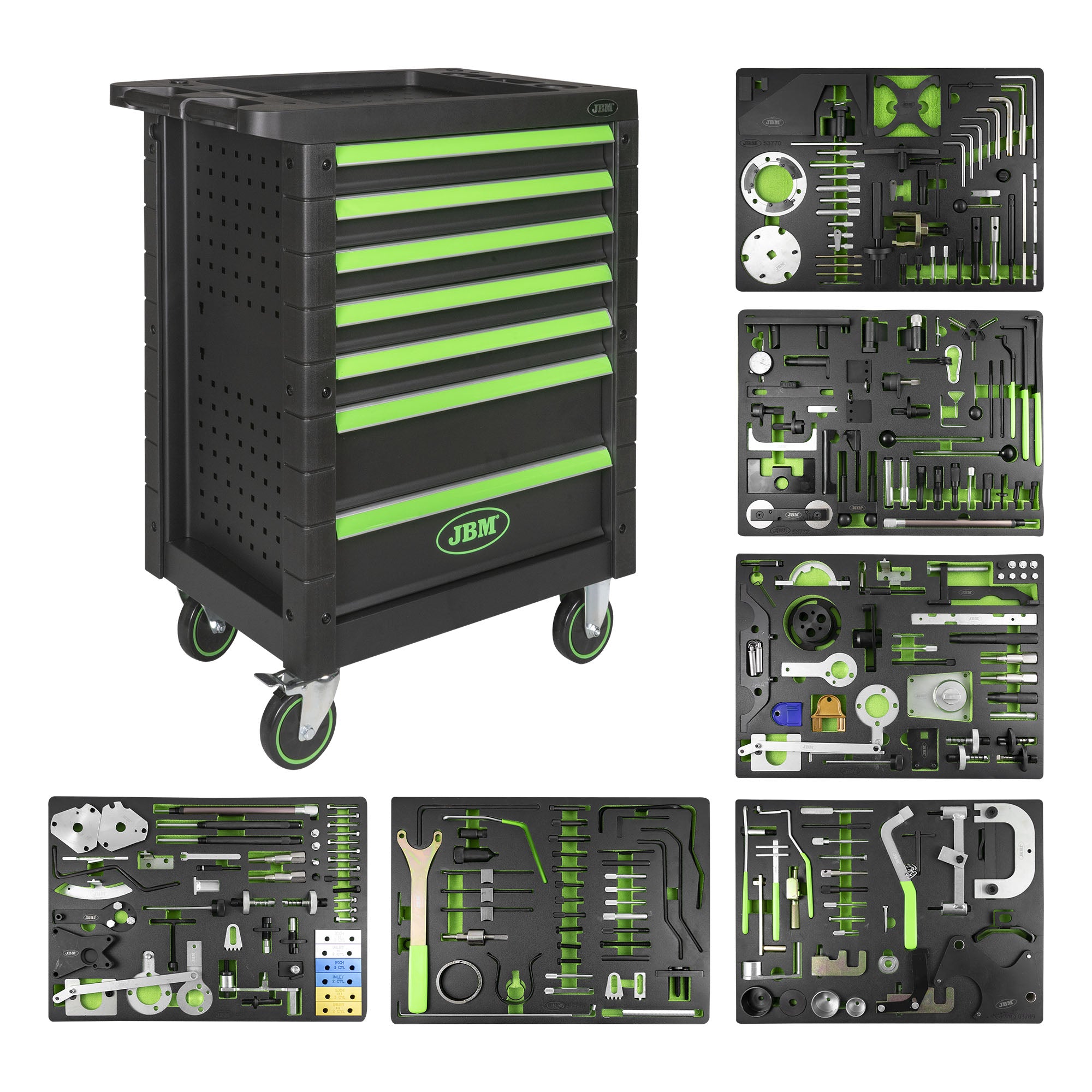 CARRELLO VERDE 7 CASSETTI SPECIALE KIT DI MESSA IN FASE JBM