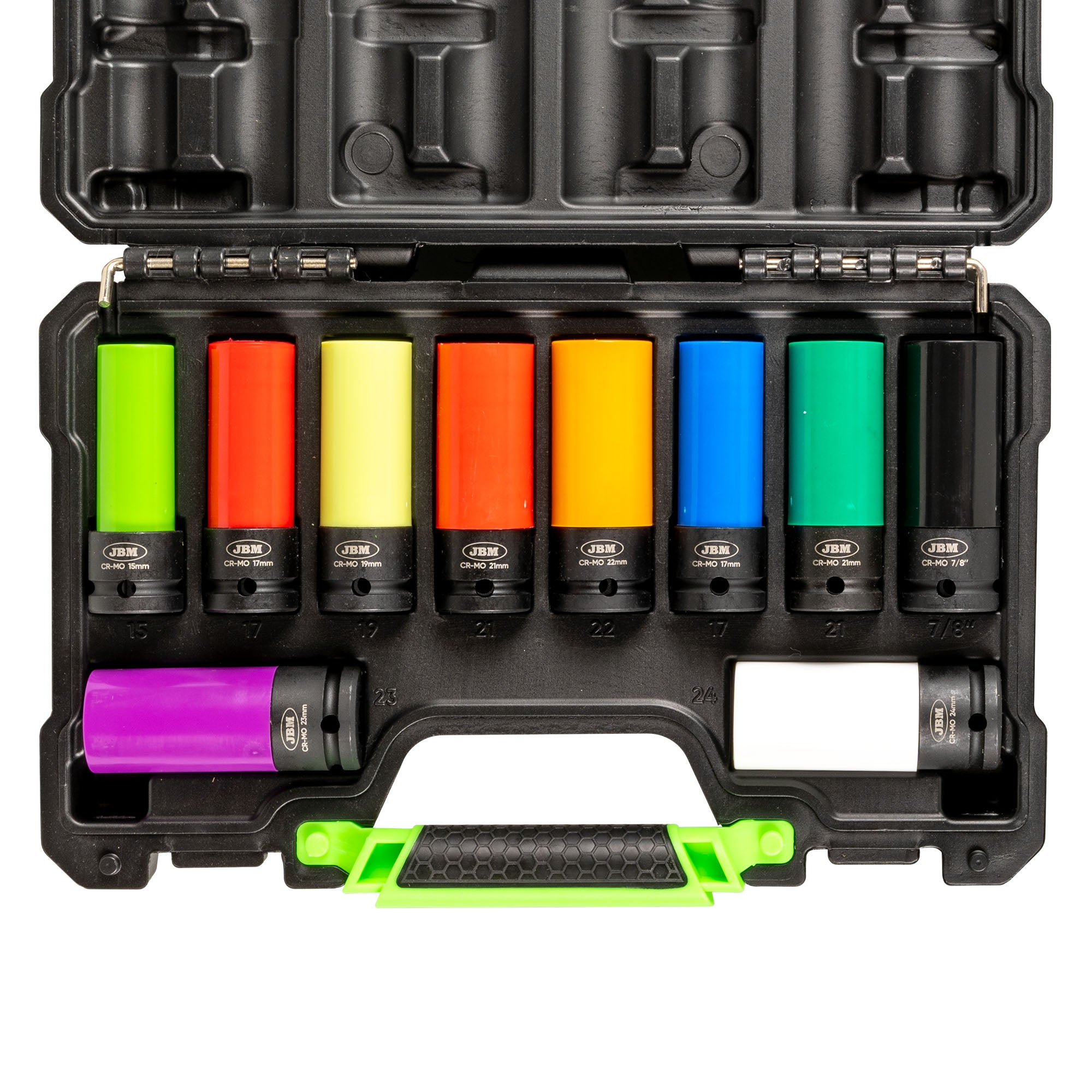 PISTOLA BRUSHLESS A BATTERIA 1/2 + SET DI 10 BUSSOLE PNEUMATICHE 1/2" + LAMPADA DA LAVORO A LED JBM