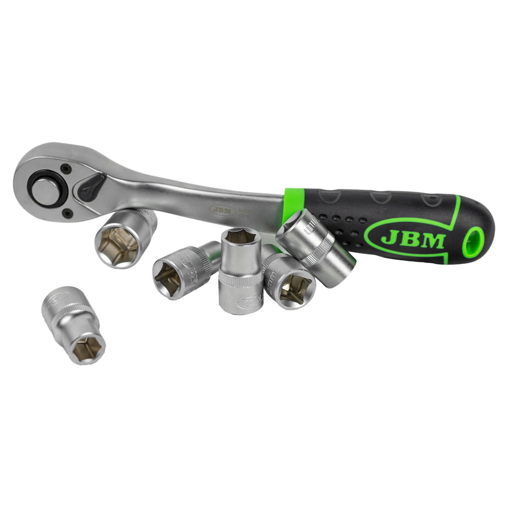 CRICCHETTO 1/2" CON TESTA A 72 DENTI 255MM E BUSSOLE ESAGONALI 54028 JBM
