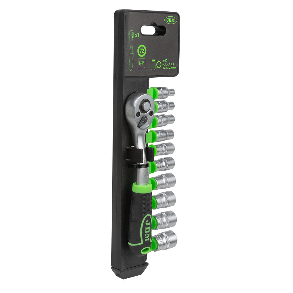 CRICCHETTO 1/4" CON TESTA A 72 DENTI 145MM E BUSSOLE ESAGONALI 54030 JBM