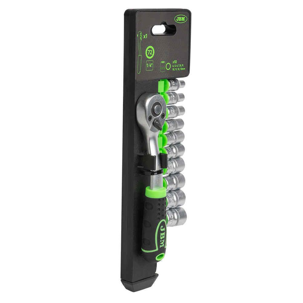 CRICCHETTO 1/4" CON TESTA A 72 DENTI 145MM E BUSSOLE A 12 PUNTI 54031 JBM