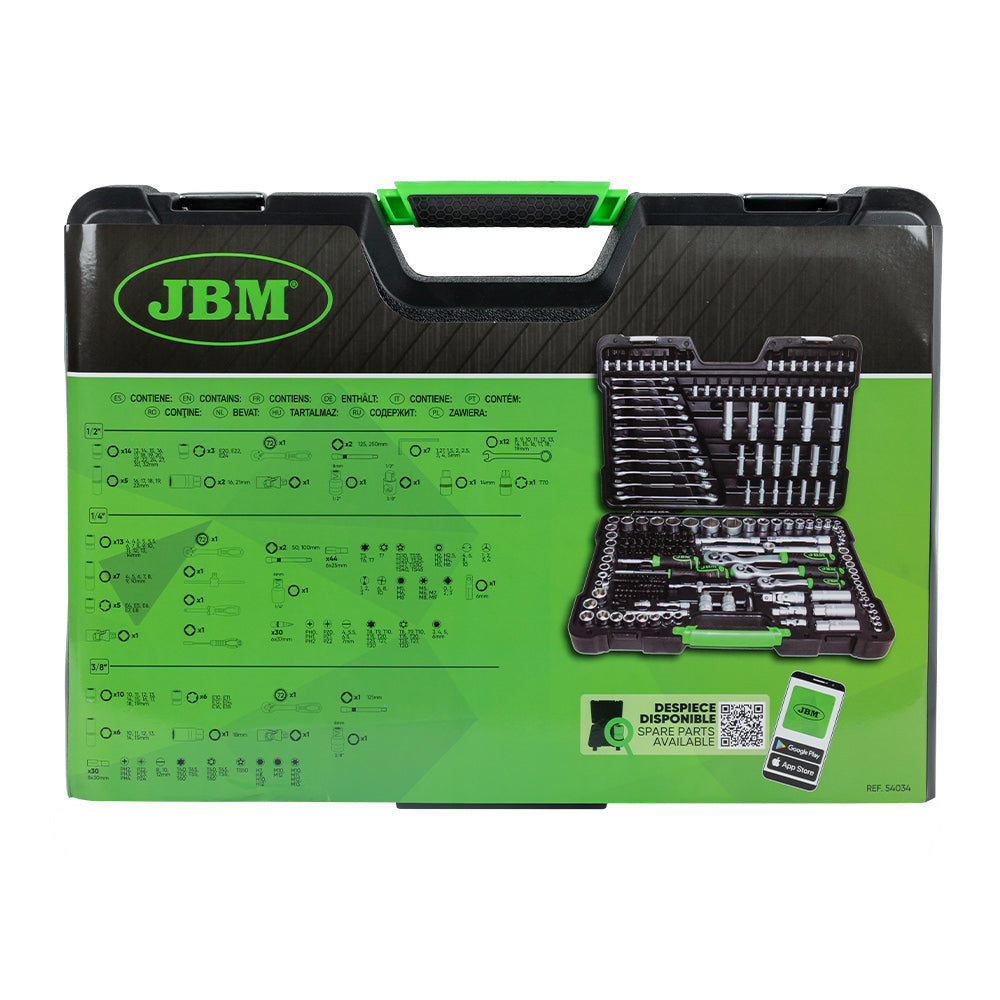 VALIGETTA DI UTENSILI DA 216 PEZZI CON BUSSOLE ESAGONALI SATINATE JBM 54034