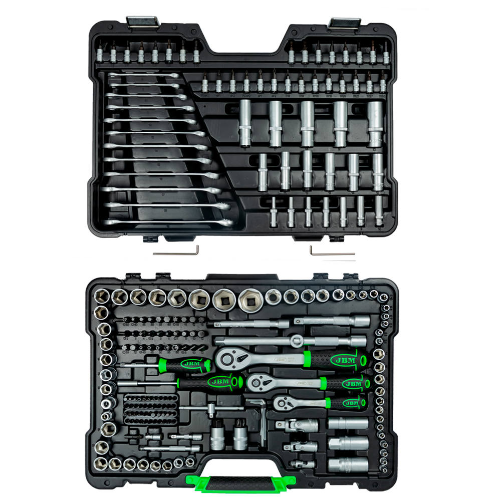 VALIGETTA DI UTENSILI DA 216 PEZZI CON BUSSOLE ESAGONALI SATINATE JBM 54034