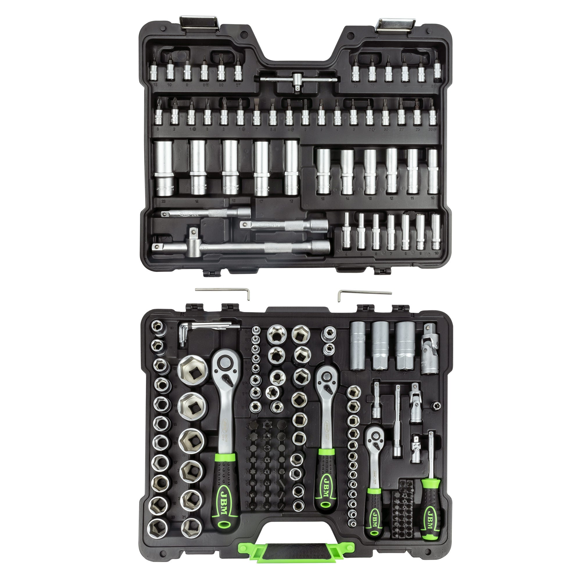 VALIGETTA DI UTENSILI DA 179 PEZZI CON BUSSOLE ESAGONALI SATINATE JBM 54035